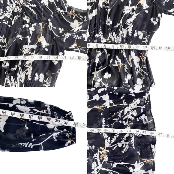 The Kooples Paris Black Short Floral Print Dress with Gathers Women’s Size 0 - Picture 10 of 12